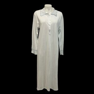 Pluto Belgium light blue long sleeve lace collar cotton modal night gown size 42